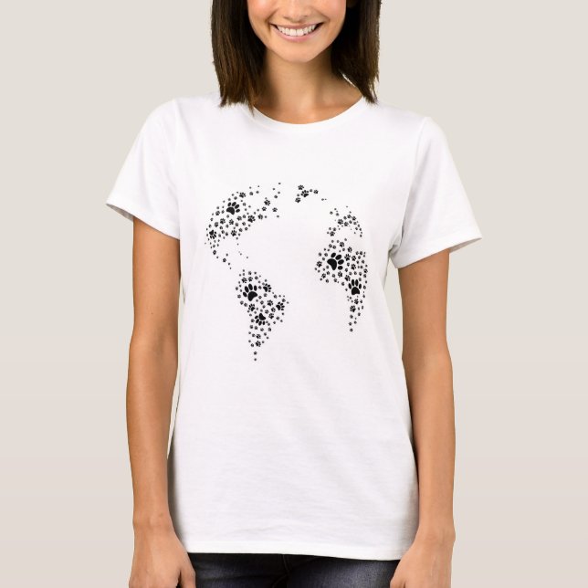 World Atlas Dog Paw Prints T-Shirt (Front)