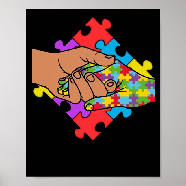 World Autism Awareness Colourful Holding Hands Poster (Front)