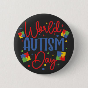 World Autism Awareness Day Colorful Puzzle Piece 6 Cm Round Badge