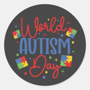 World Autism Awareness Day Colorful Puzzle Piece Classic Round Sticker