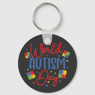 World Autism Awareness Day Colorful Puzzle Piece Key Ring