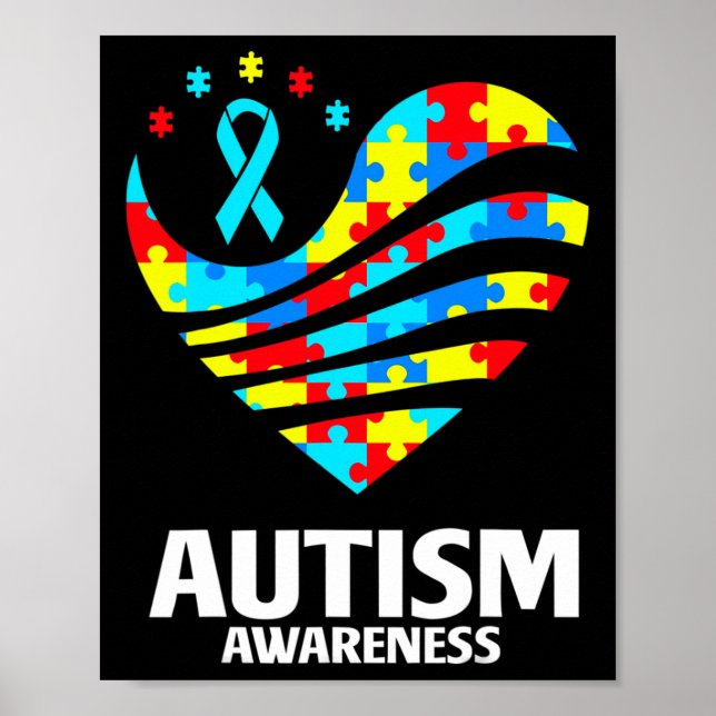 World Autism Awareness Puzzle Pieces Heart Autisti Poster (Front)