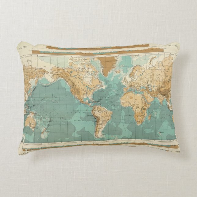 World bathyorographical map decorative cushion (Front)