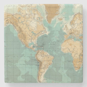 World bathyorographical map stone coaster