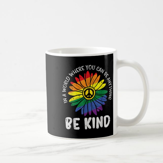 World Be Kind Rainbow Daisy Peace Hippie Gay Pride Coffee Mug (Right)