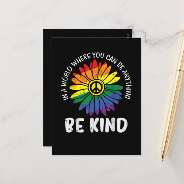 World Be Kind Rainbow Holiday Postcard (Front/Back In Situ)
