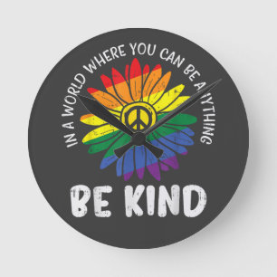 World Be Kind Rainbow Round Clock