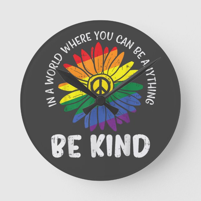 World Be Kind Rainbow Round Clock (Front)