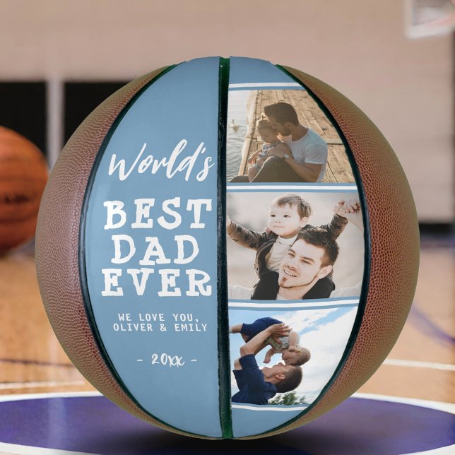 World Best Dad Blue 3 Photo Collage Keepsake  Basketball (Creator Uploaded)