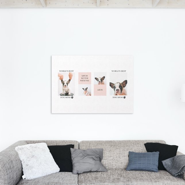 World Best Dog Mum | Collage Photo | Pastel Pink Canvas Print (Creator Uploaded)