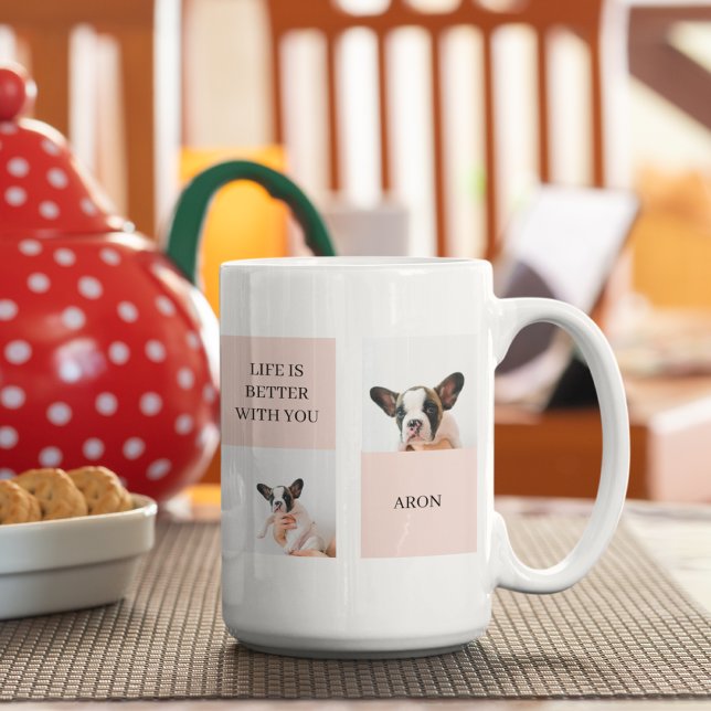 World Best Dog Mum | Collage Photo | Pastel Pink Coffee Mug (Creator Uploaded)