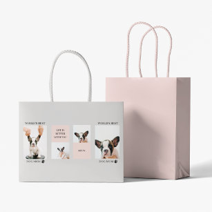 World Best Dog Mum   Collage Photo   Pastel Pink Large Gift Bag