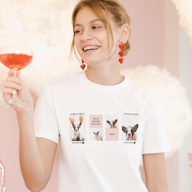 World Best Dog Mum | Collage Photo | Pastel Pink T-Shirt (Creator Uploaded)