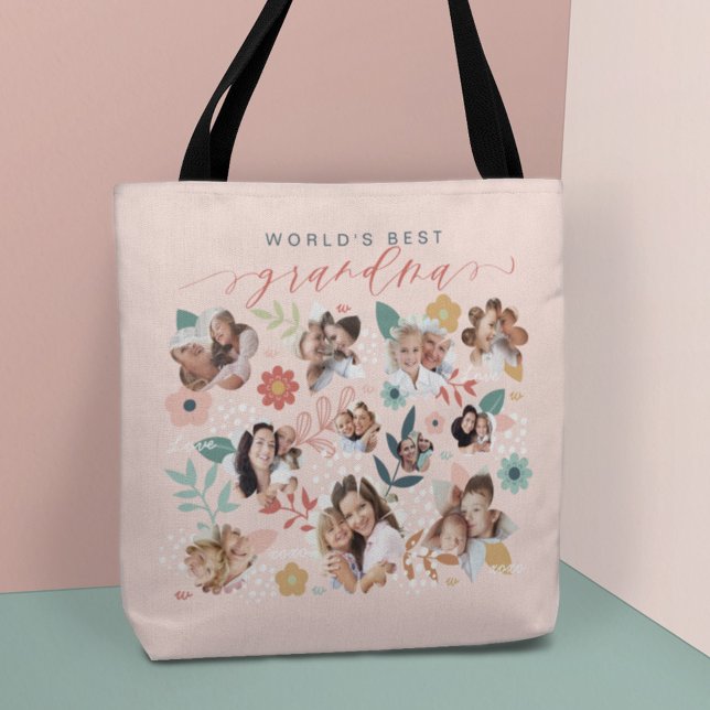 World Best Grandma Flower Family Photo Frame Tote Bag (Creator Uploaded)