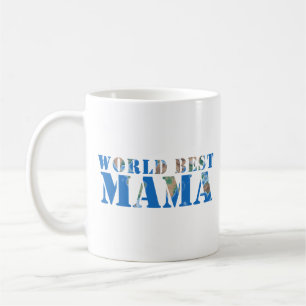 World Best Mama Globe Nature Typography Blue Coffee Mug