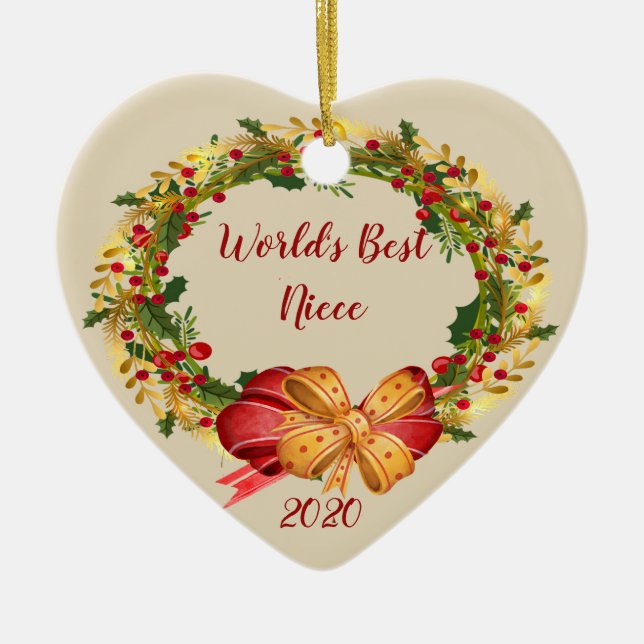 World Best Niece Antique Wreath Christmas Ceramic Tree Decoration (Front)