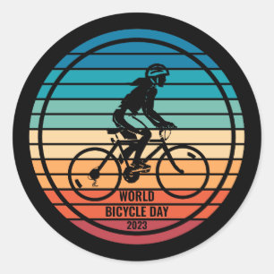 World Bicycle Day Retro Cyclist Silhouette Classic Round Sticker