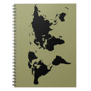 world black graphic map spiral notebook