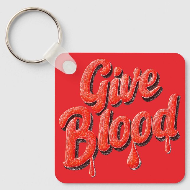 World Blood Donor Day-Give Blood text for awarenes Key Ring (Front)