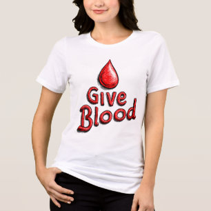 World Blood Donor Day - Give Blood Text with Drops Tri-Blend Shirt
