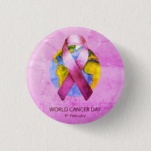 World Cancer Day - WC Pink Ribbon 3 Cm Round Badge (Front)
