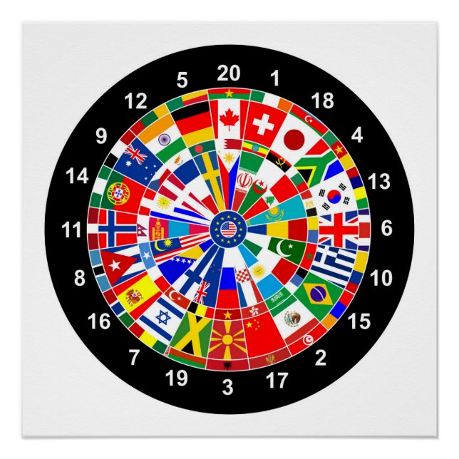 world country flag darts board game travel bulls-e poster (Front)