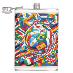 World Cup 2026 Nations Flag Soccer Ball Glass Mug Hip Flask