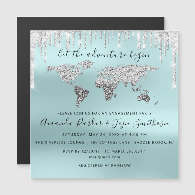 World Destination Map Globe Bridal Wedding Magnetic Invitation (Front/Back)