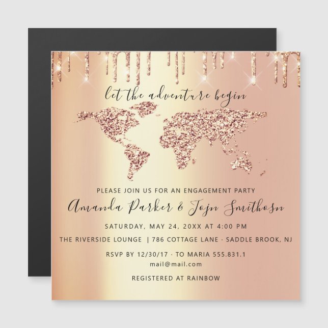 World Destination Map  Globe Bridal Wedding VIP Magnetic Invitation (Front/Back)