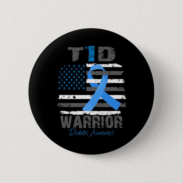World Diabetes Awareness Blue Ribbon T1D Warrior T 6 Cm Round Badge (Front)