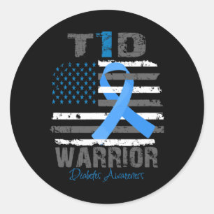 World Diabetes Awareness Blue Ribbon T1d Warrior T Classic Round Sticker