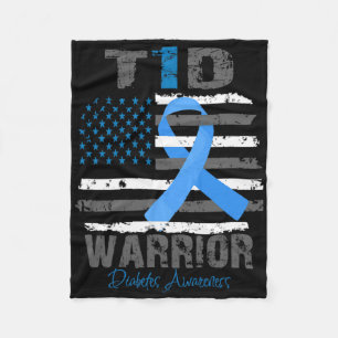 World Diabetes Awareness Blue Ribbon T1d Warrior T Fleece Blanket