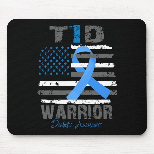 World Diabetes Awareness Blue Ribbon T1d Warrior T Mouse Pad (Front)
