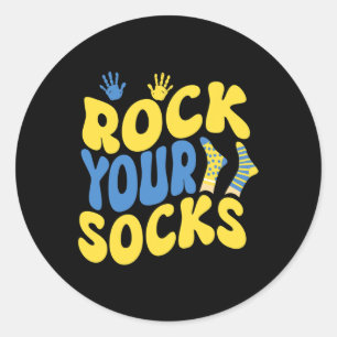 World Down Syndrome Day Rock Your Socks Groovy  Classic Round Sticker