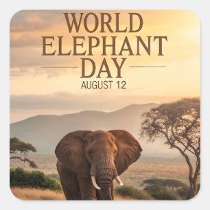 World Elephant Day African Savanna Art Square Sticker