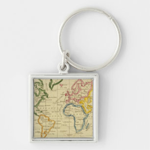 World engraved map key ring