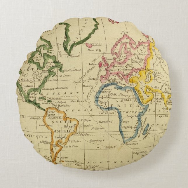 World engraved map round cushion (Front)