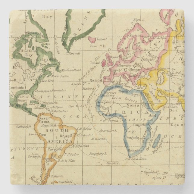 World engraved map stone coaster (Front)