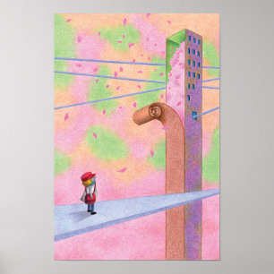 World enveloped in cherry blossoms. poster