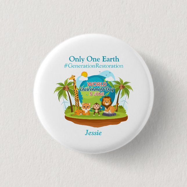 World Environment Day Custom Text Jungle Animals 3 Cm Round Badge (Front)