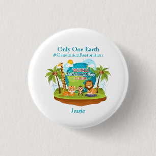 World Environment Day Custom Text Jungle Animals 3 Cm Round Badge