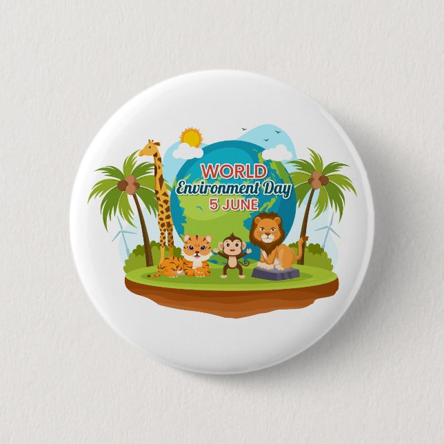 World Environment Day Lion Monkey Jungle Animals 6 Cm Round Badge (Front)