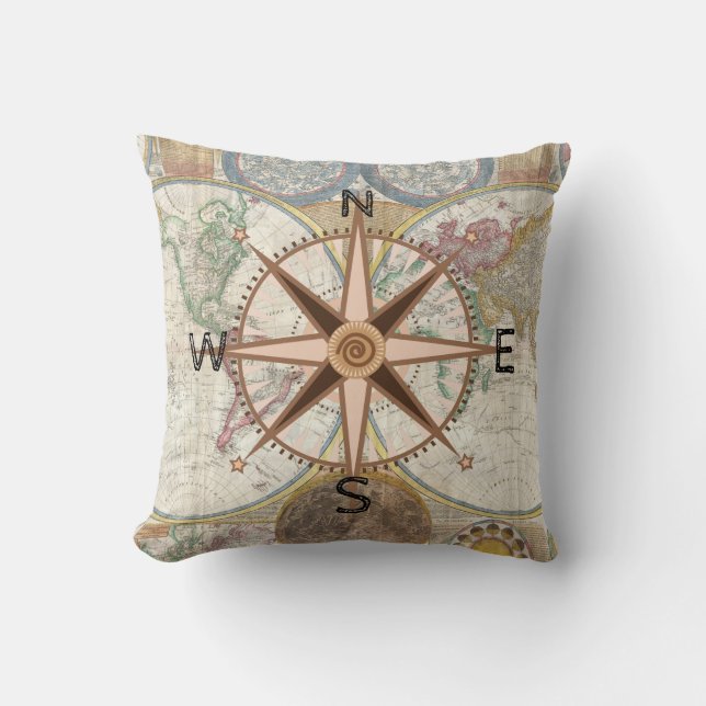 World Explorer Compass Rose Cushion (Front)
