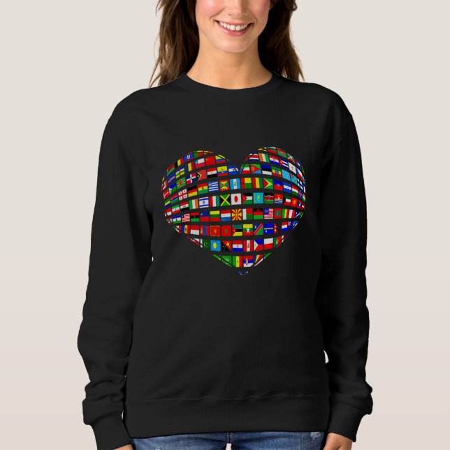 World Flags Earth Day Heart Shape Art Sweatshirt (Front)