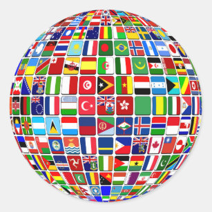 World Flags Globe, International, Classic Round Sticker