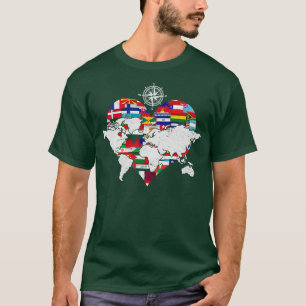 World Flags Heart International Travelling Cartogr T-Shirt