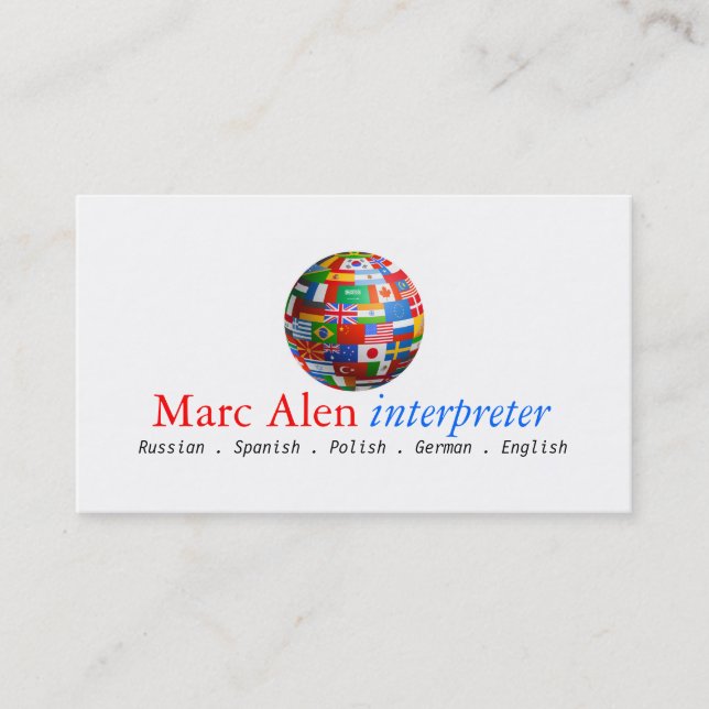 World Flags Interpreter Translator Business Card (Front)