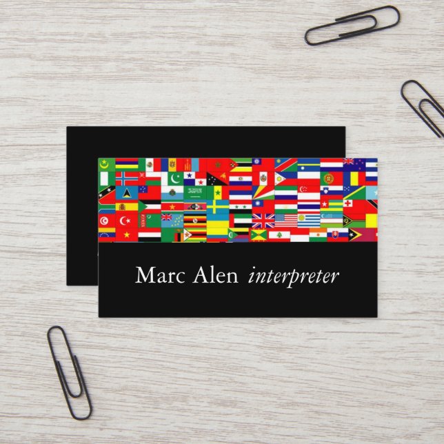 World Flags Interpreter Translator Business Card (Front/Back In Situ)