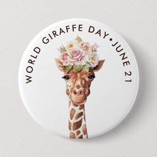 World Giraffe Day, watercolor giraffe roses 7.5 Cm Round Badge