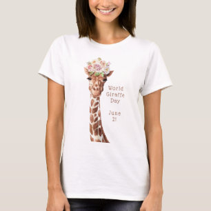 World Giraffe Day, watercolor giraffe roses T-Shirt